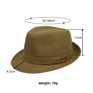 Détail du chapeau fedora marron de style britannique avec 11cm de hauteur et 56-58cm