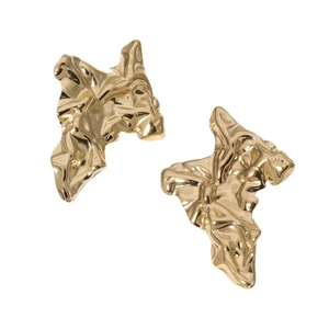Modern gold irregular textured stainless steel stud earrings with lava fold design