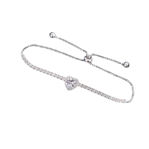 Adjustable S925 sterling silver heart tennis bracelet with sparkling zircon stones