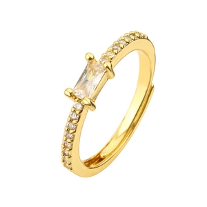 18K gold plated adjustable ring with baguette cubic zirconia and pavé stones