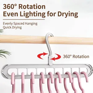 Space-saving 9-hole multifunctional clothes hanger with 360-degree rotating hook in white