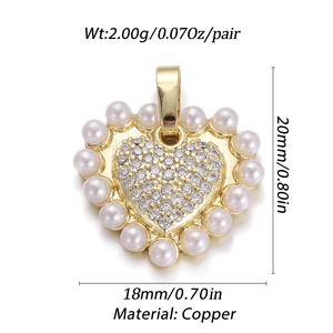 Detailed view of 18K gold copper heart pendant with pearls and zircon measurements