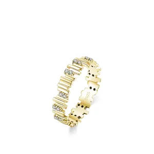 Minimalist S925 sterling silver geometric gear ring with sparkling pavé zircons