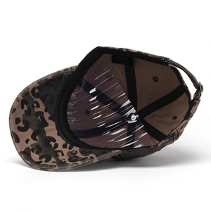 Washed leopard print cotton baseball cap with adjustable metal buckle and camouflage style