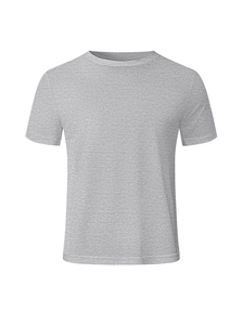 Detailed view of heather grey crewneck t-shirt fabric texture and knit material