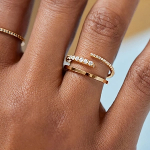Minimalist S925 sterling silver cross and water drop rings in elegant gold finish