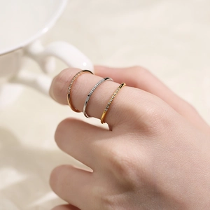 Three-piece stackable micro-pave titanium steel rings in rose gold, gold and silver finishes