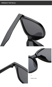 Close-up of integrated nose pads and durable metal hinges on square sunglasses