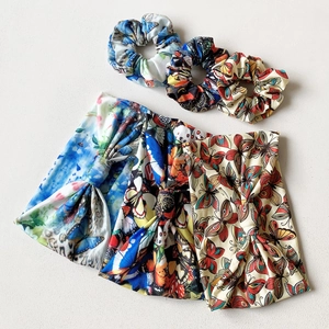 6-piece butterfly print hair accessory set with colorful headbands and scrunchies