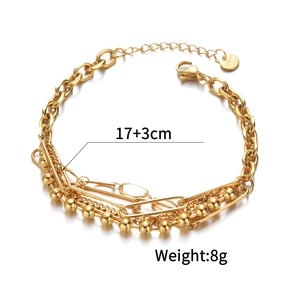 Detail of multilayered golden stainless steel bracelet with 17+3cm length and 8g weight