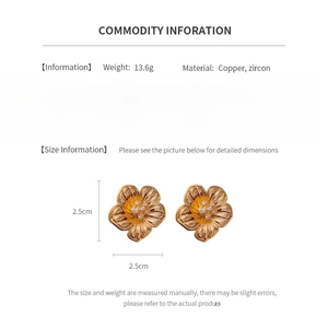 Detailed size specifications for gold 18k plated zircon flower stud earrings