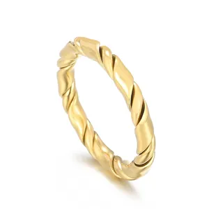 Minimalist Titanium Steel Twisted Rope Band Ring For Women Korean Style Electroplated Geometric Stackable Daily Finger Jewelry