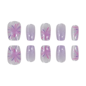 Set di 30 unghie finte viola cat-eye con motivo a fuochi d'artificio e glitter fini