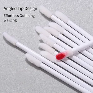 50pcs disposable soft lip brushes with white handle for lipstick and concealer application