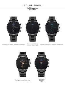 Color options of men quartz watches with steel bands and various dial marker colors