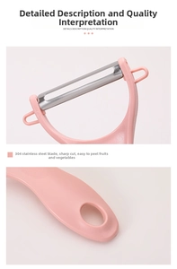 Pink ceramic peeler with 304 stainless steel blade and ergonomic handle hanging hole