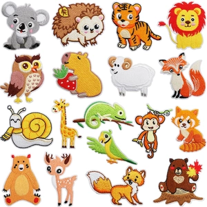 Cartoon Animal Embroidery Patches Zoo Theme Polyester Iron On Sew On Appliques For DIY Clothing Repair Decoration