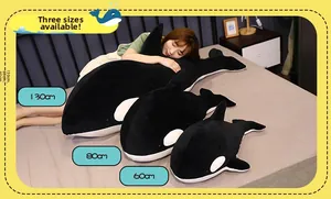 Orca plush pillows shown in three sizes 60cm 80cm and 130cm for sleeping and decor