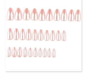 Detailed set of 30 rose gold mirror finish almond press-on nails in various sizes