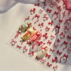 3D Relief Nail Art Stickers Elegant Bowknot And Faux Artificial Pearl Design Self-Adhesive DIY Manicure Decals For Women And Girls