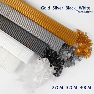 Plastic balloon sticks and cups set in gold silver black white and transparent 27-42cm