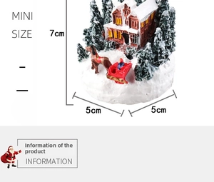 Miniature Christmas resin house ornament with 7cm height dimensions and dimensions labels