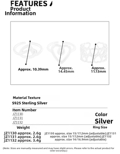 Detailed size measurement showing width and weight specifications for S925 silver rings