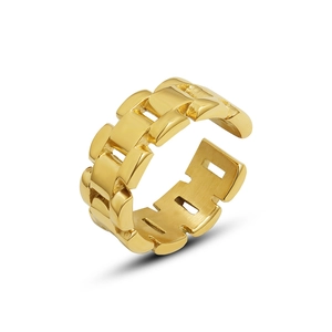 Minimalist gold watch strap link ring for women in 18k gold plated stainless steel