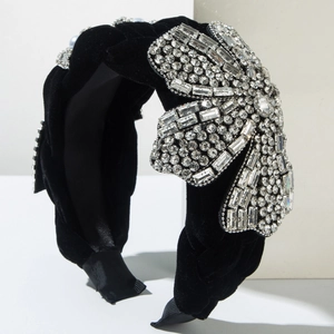 Serre-tête en velours avec fleur en cristal et perles, accessoire de cheveux style baroque