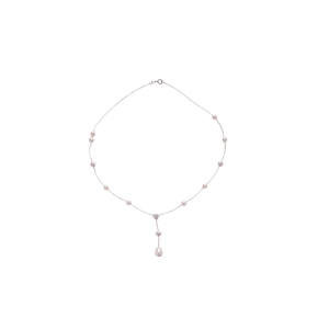 Elegant silver Y-shaped pearl necklace with star pendant and teardrop pearl drop