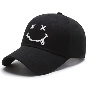 Baseball Cap Cotton Embroidered Smiley Face Tongue Out Trendy Adjustable Outdoor Sun Hat For Men And Women