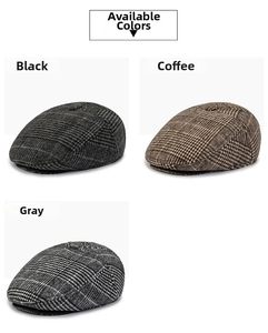 Flat cap collection featuring vintage houndstooth patterns in black, coffee, and grey colors