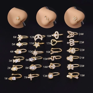 Non Pierced Nose Clip Fake Nose Ring Copper Micro Inlaid Zircon Star Moon Butterfly Snake Shape Jewelry For Women