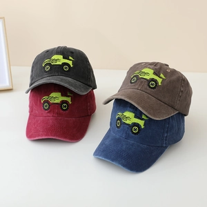 Kids Baseball Cap Washed Cotton Embroidered Monster Truck Sun Protection Adjustable Outdoor Hat For Boys