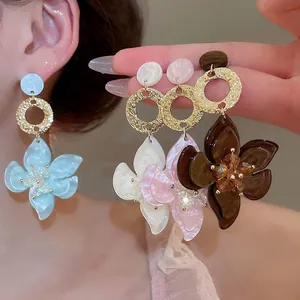 Blumen Tropfen Ohrringe Für Damen Harz Legierung Floral Hängend Mit 925 Sterling Silber Ohrstecker Französisch Chic Vintage