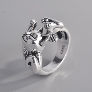 Detail shot of the S925 hallmark on the inside of the vintage cat totem open ring