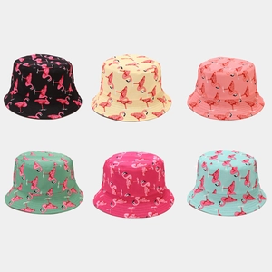 Chapeau Bob Réversible À Motif Flamant Rose En Toile De Coton Pour L'été Large Bord Protection Solaire Pour Femmes