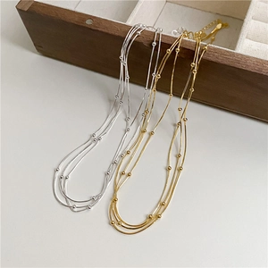 S925 sterling silver triple layer bead chain necklaces in gold and silver finishes