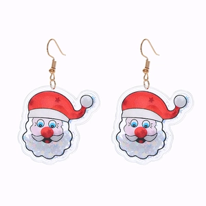 Transparent PVC Santa Claus earrings with red and white glitter for Christmas party