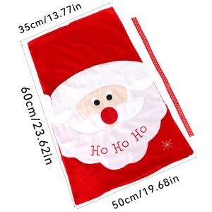 Detailed size chart for Santa Claus chair cover with dimensions in cm and inches