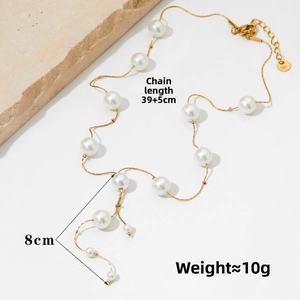 Détail collier perles acier inoxydable en Y avec chaîne 39+5cm et frange pendante 8cm