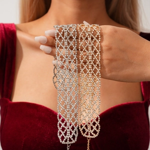 Wide Mesh Choker Necklace For Women Alloy Rhinestone Geometric Hollow Out Vintage Luxury Fashion Jewelry Accessory