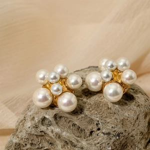 Elegant Artificial Pearl Cluster Stud Earrings Stainless Steel Vintage Firework Ball Flower Style For Women With Silver Earring Post