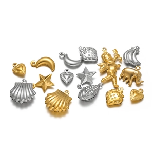 Assortiment de pendentifs DIY en acier inoxydable doré et argenté, formes cœur