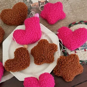 Plush lamb wool Christmas ornaments in heart, star and stocking shapes for holiday decor