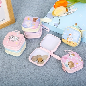 Square tinplate coin purse for kids featuring cute astronaut and animal cartoon designs