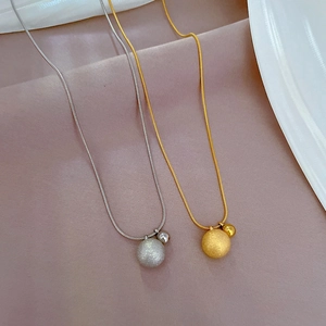 Minimalist titanium steel snake chain necklaces in gold and silver with double beads