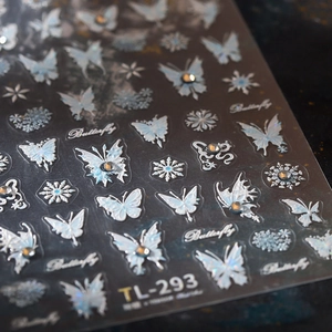 3D butterfly nail art stickers with embossed snowflakes and rhinestones TL-293