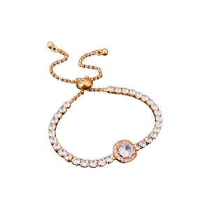 Bracelet tennis doré réglable élégant avec pendentif en cristal halo et fermoir coulissant