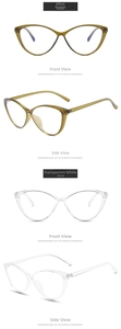 Cat eye glasses frames in olive green and clear white with durable metal hinges